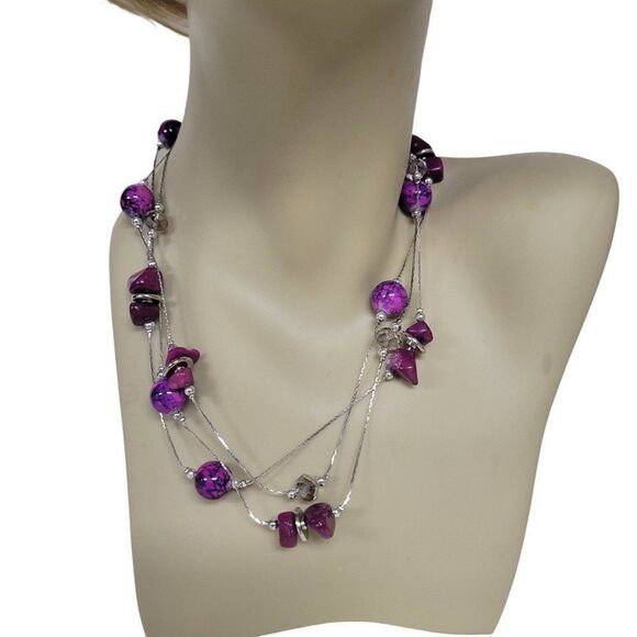 Purple Necklace with Crystals and Purple Beads - Picture 3 of 6